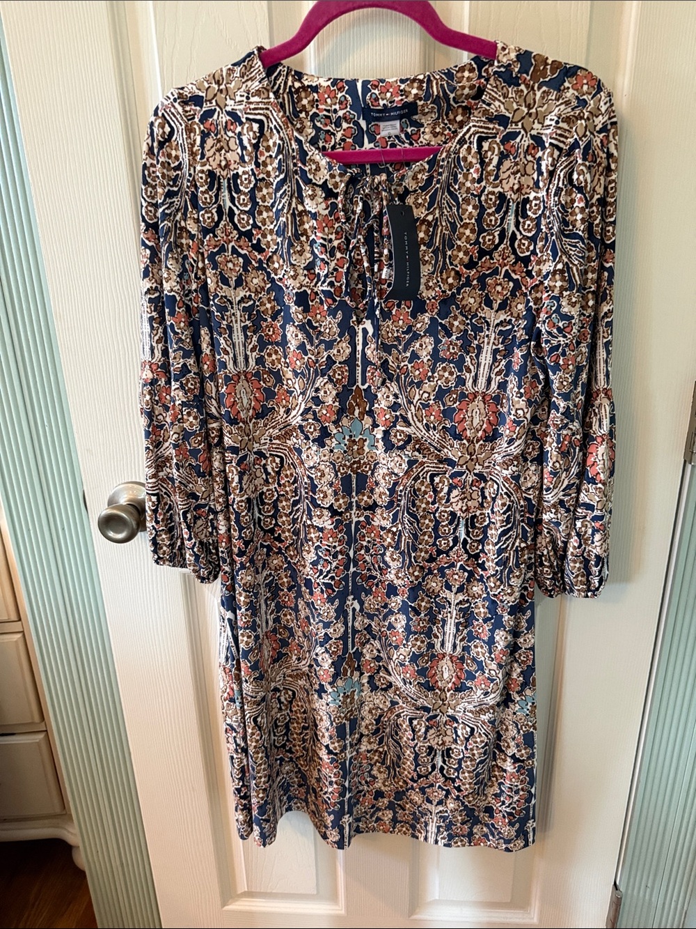 Tommy Hilfiger Navy Floral-Print Long Sleeve Dress